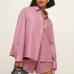 NWT Reformation Andy Oversized Linen Shirt, Color Rose Petals, Size XS